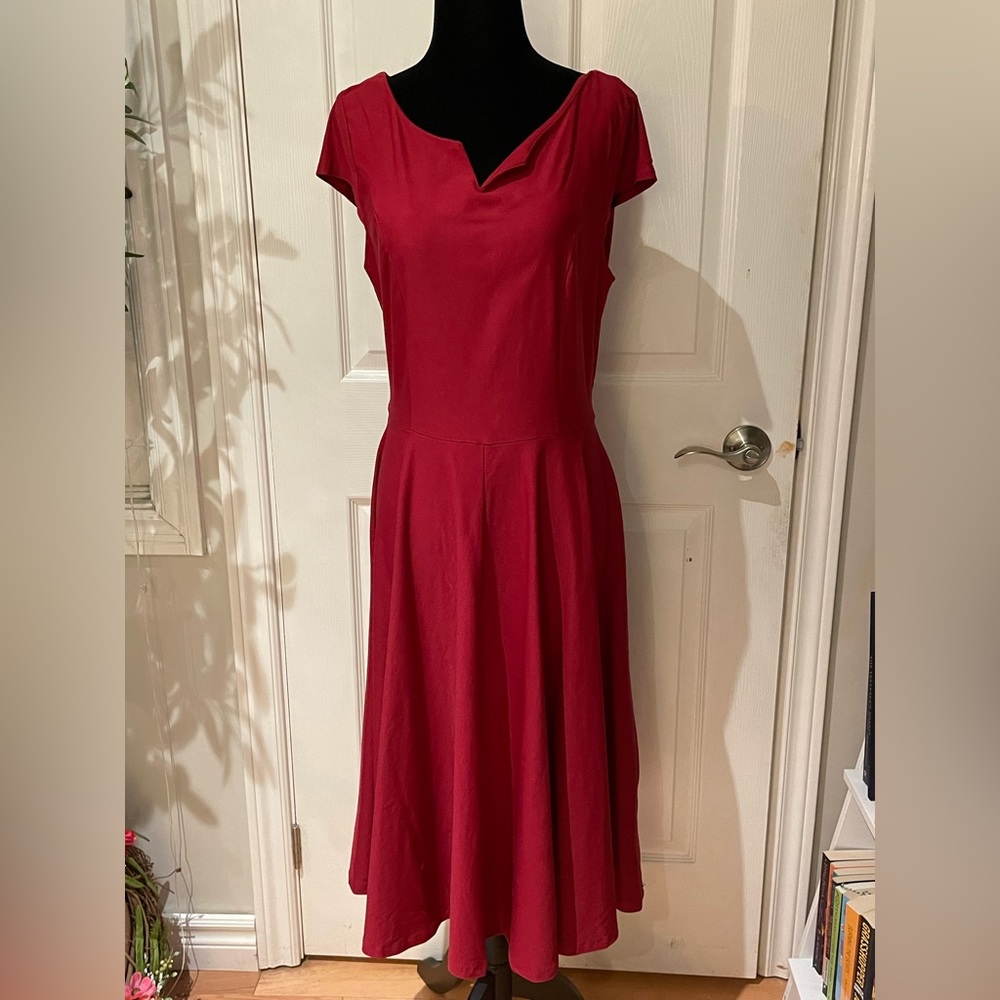 Cranberry red vintage style midi dress